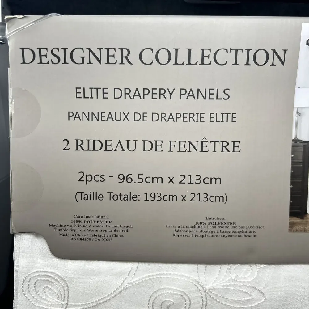 NEW Designer Collection Elite Drapery 2 Window Panels 38 x 84 White Sheer Floral